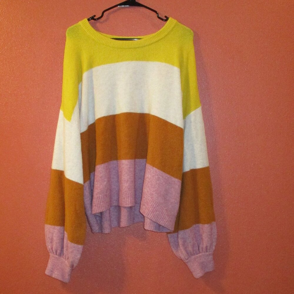 Madewell Sewater Woman X Large Yellow Purple Cream Stripe Travel Cruise Sweater